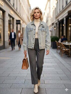 Light Wash Denim Jacket with Maple Patch - Women
